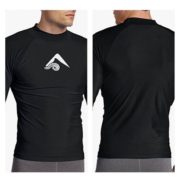 Kanu Surf Men's Long Sleeve Platinum UPF 50+ Rashguard Swim Tee, Black, Small - Picture 1 of 5